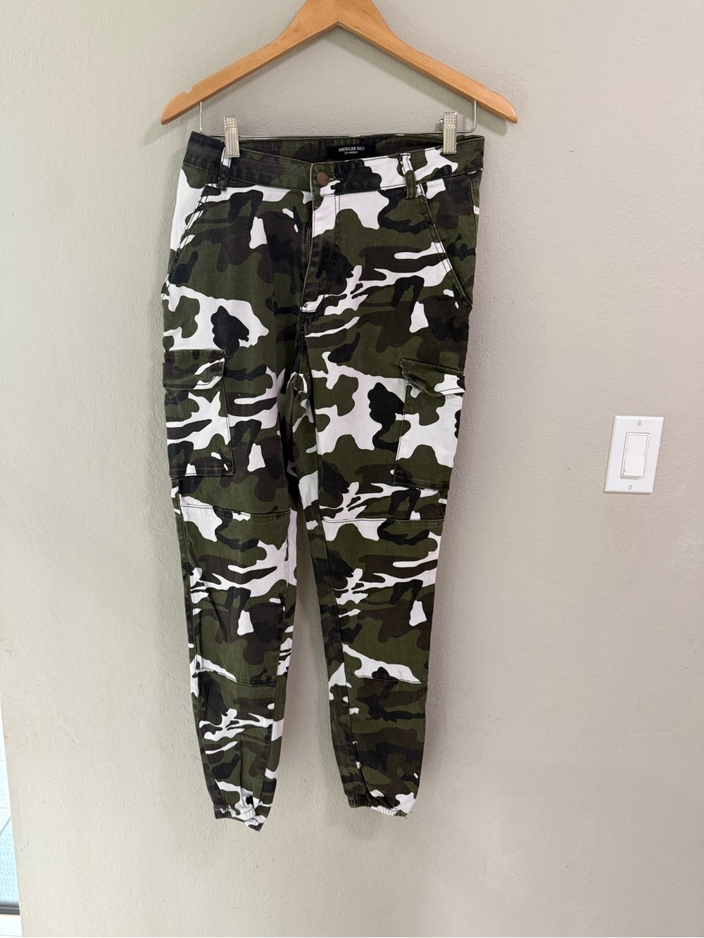 American Bazi Camo Cargo Jogger Pants Green White Size L